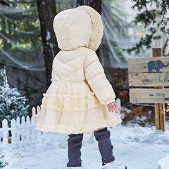 Dave&Bella Toddler Girls Winter Outdoor Windproof Mid-Length Beige Hooded Down Coats