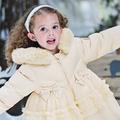 Dave&Bella Toddler Girls Winter Outdoor Windproof Mid-Length Beige Hooded Down Coats