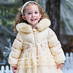 Dave&Bella Toddler Girls Winter Outdoor Windproof Mid-Length Beige Hooded Down Coats