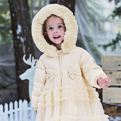 Dave&Bella Toddler Girls Winter Outdoor Windproof Mid-Length Beige Hooded Down Coats
