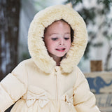 Dave&Bella Toddler Girls Winter Outdoor Windproof Mid-Length Beige Hooded Down Coats