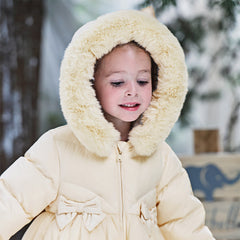 Dave&Bella Toddler Girls Winter Outdoor Windproof Mid-Length Beige Hooded Down Coats