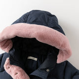 Dave&Bella Kids Girls Winter Versatile Navy Blue Windproof Hooded Cozy Down Coats
