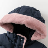 Dave&Bella Kids Girls Winter Versatile Navy Blue Windproof Hooded Cozy Down Coats