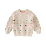 Dave&Bella Kids Girls Apricot Print Knit Cozy Pullover Sweater Tops