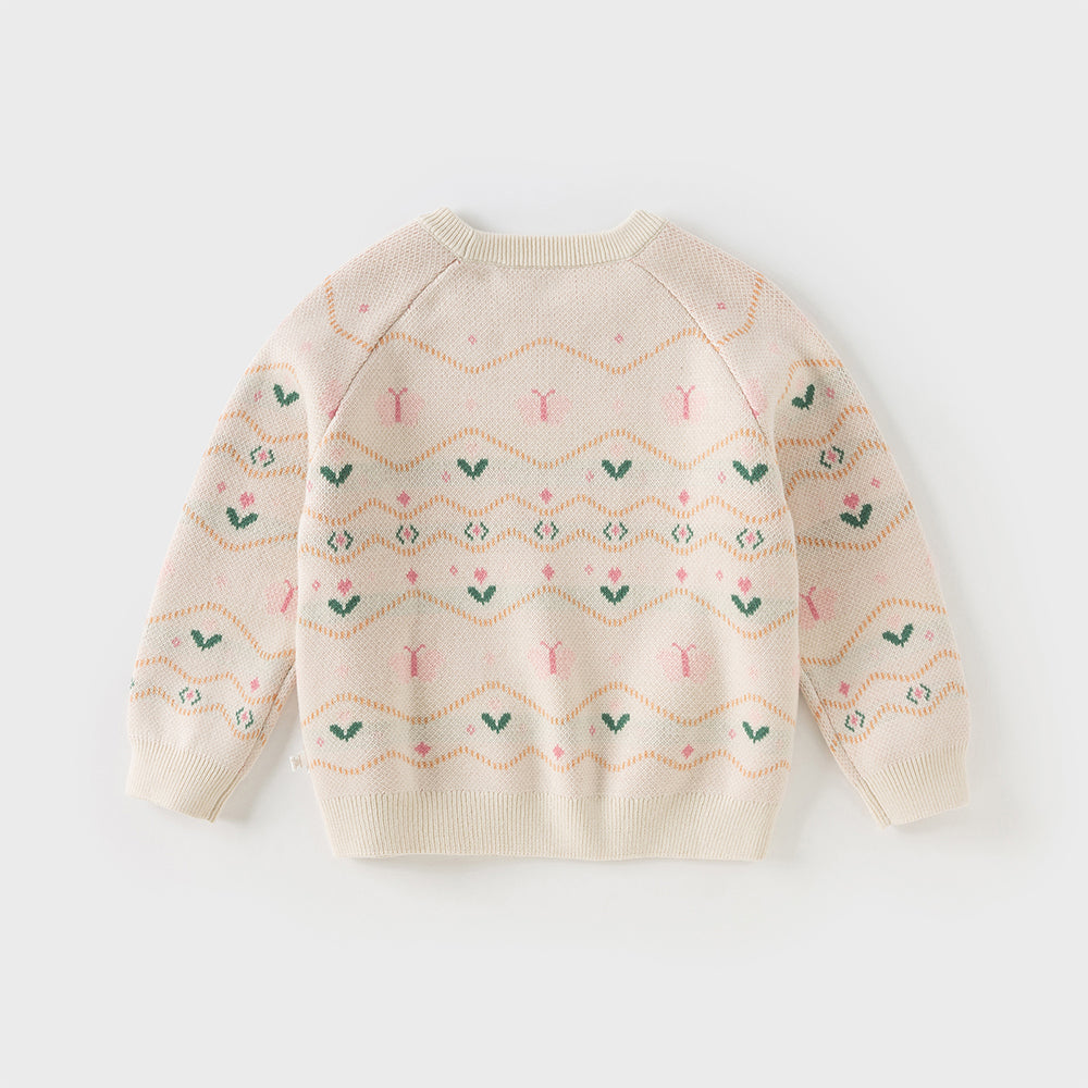 Dave&Bella Kids Girls Apricot Print Knit Cozy Pullover Sweater Tops