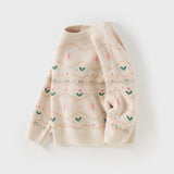 Dave&Bella Kids Girls Apricot Print Knit Cozy Pullover Sweater Tops