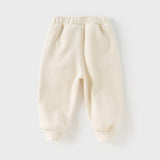 Dave&Bella Toddler Girls Beige/Navy Blue Loose Drawstring Plush-lined Sweatpants