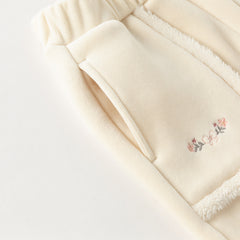 Dave&Bella Toddler Girls Beige/Navy Blue Loose Drawstring Plush-lined Sweatpants
