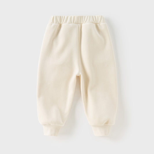 Dave&Bella Toddler Girls Beige/Navy Blue Loose Drawstring Plush-lined  Sweatpants