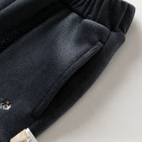 Dave&Bella Toddler Girls Beige/Navy Blue Loose Drawstring Plush-lined Sweatpants