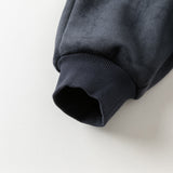 Dave&Bella Toddler Girls Beige/Navy Blue Loose Drawstring Plush-lined Sweatpants