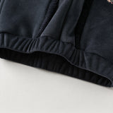 Dave&Bella Toddler Girls Beige/Navy Blue Loose Drawstring Plush-lined Sweatpants