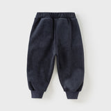 Dave&Bella Toddler Girls Beige/Navy Blue Loose Drawstring Plush-lined Sweatpants