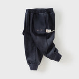 Dave&Bella Toddler Girls Beige/Navy Blue Loose Drawstring Plush-lined Sweatpants