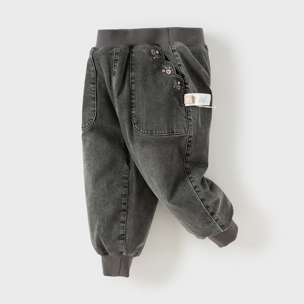 Dave&Bella Toddler Girls Casual Grey Warm Padded Jeans Pants