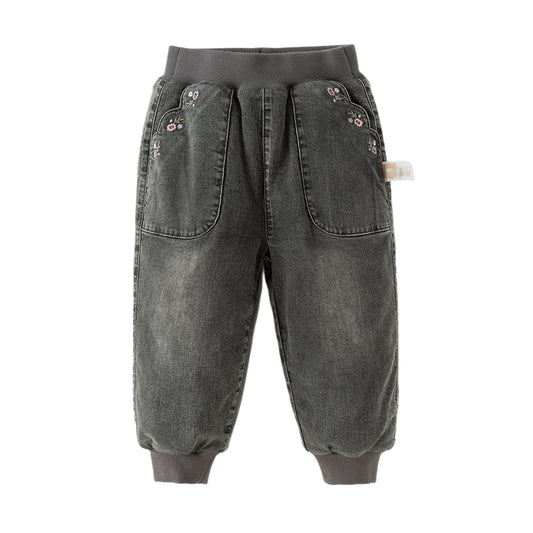 Dave&Bella Toddler Girls Casual Grey Warm Padded Jeans Pants
