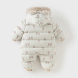 Dave&Bella Baby Girls/Boys Winter Cute Print Pink/Apricot Cozy Hooded Down Rompers