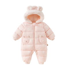 Dave&Bella Baby Girls/Boys Winter Cute Print Pink/Apricot Cozy Hooded Down Rompers