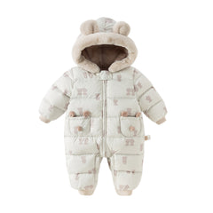 Dave&Bella Baby Girls/Boys Winter Cute Print Pink/Apricot Cozy Hooded Down Rompers