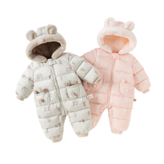 Dave&Bella Baby Girls/Boys Winter Cute Print Pink/Apricot Cozy Hooded Down Rompers