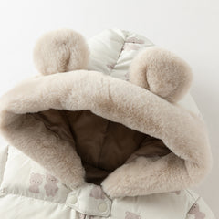 Dave&Bella Baby Girls/Boys Winter Cute Print Pink/Apricot Cozy Hooded Down Rompers