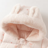 Dave&Bella Baby Girls Winter Cute Pink Bow-print Long Sleeve Cozy Hooded Down Rompers