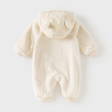 Dave&Bella Baby Girls/Boys Soft Plush Khaki Hooded Padded Rompers