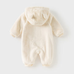 Dave&Bella Baby Girls/Boys Winter Soft Plush Khaki Hooded Padded Rompers