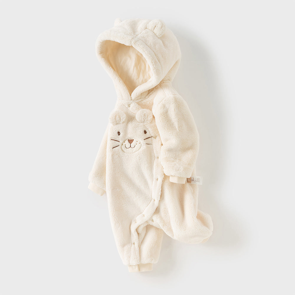 Dave&Bella Baby Girls/Boys Soft Plush Khaki Hooded Padded Rompers