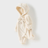 Dave&Bella Baby Girls/Boys Soft Plush Khaki Hooded Padded Rompers