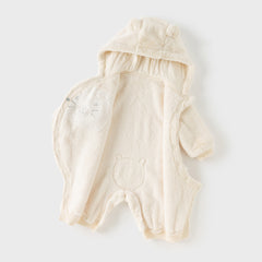 Dave&Bella Baby Girls/Boys Winter Soft Plush Khaki Hooded Padded Rompers