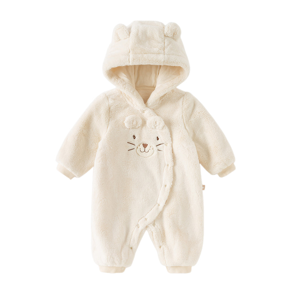 Dave&Bella Baby Girls/Boys Soft Plush Khaki Hooded Padded Rompers
