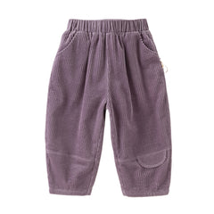 Dave&Bella Toddler Girls Casual Apricot/Grey Purple Soft Plush-lined Straight-leg Pants