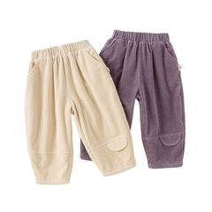 Dave&Bella Toddler Girls Casual Apricot/Grey Purple Soft Plush-lined Straight-leg Pants