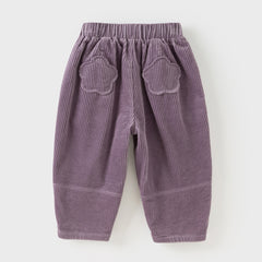 Dave&Bella Toddler Girls Casual Apricot/Grey Purple Soft Plush-lined Straight-leg Pants