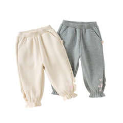 Dave&Bella Toddler Girls Winter Cozy Plush-lined Drawstring Thermal Knit Pants