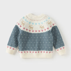 Dave&Bella Kids Girls Grey Blue Long-sleeved Versatile Pullover Sweaters Tops