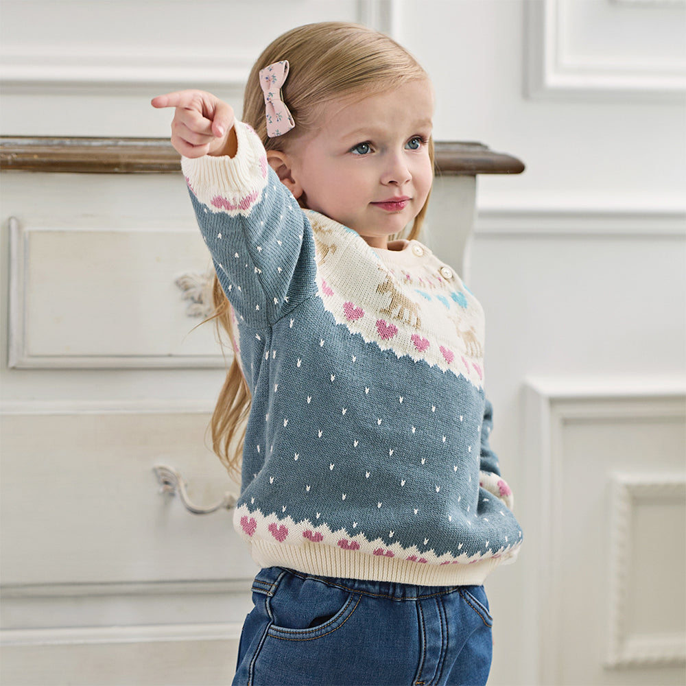 Dave&Bella Kids Girls Grey Blue Long-sleeved Versatile Pullover Sweaters Tops