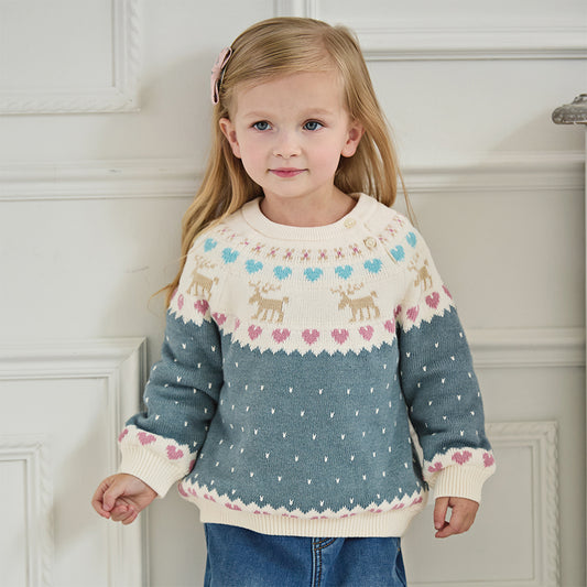 Dave&Bella Kids Girls Grey Blue Long-sleeved Versatile Pullover Sweaters Tops