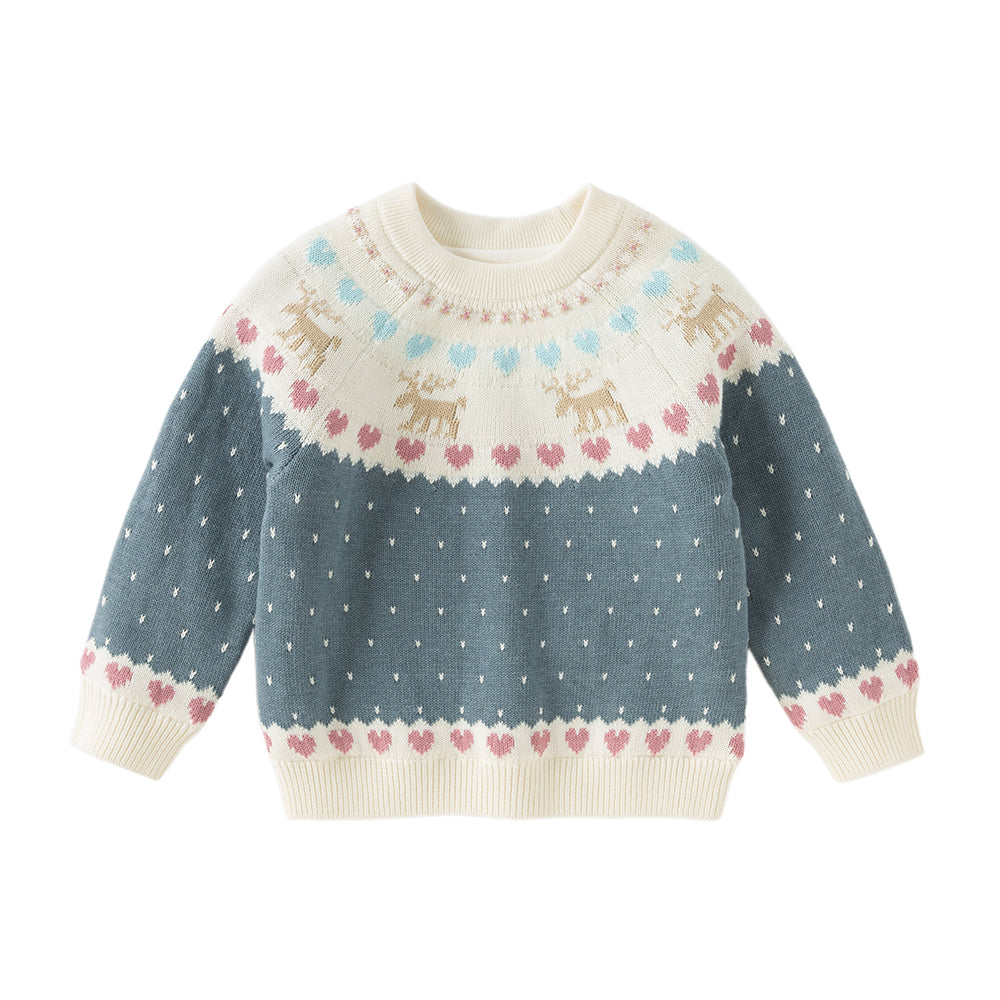 Dave&Bella Kids Girls Grey Blue Long-sleeved Versatile Pullover Sweaters Tops