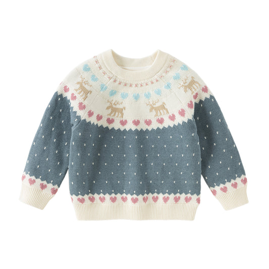 Dave&Bella Kids Girls Grey Blue Long-sleeved Versatile Pullover Sweaters Tops