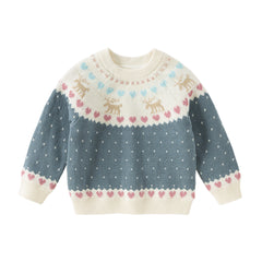 Dave&Bella Kids Girls Grey Blue Long-sleeved Versatile Pullover Sweaters Tops