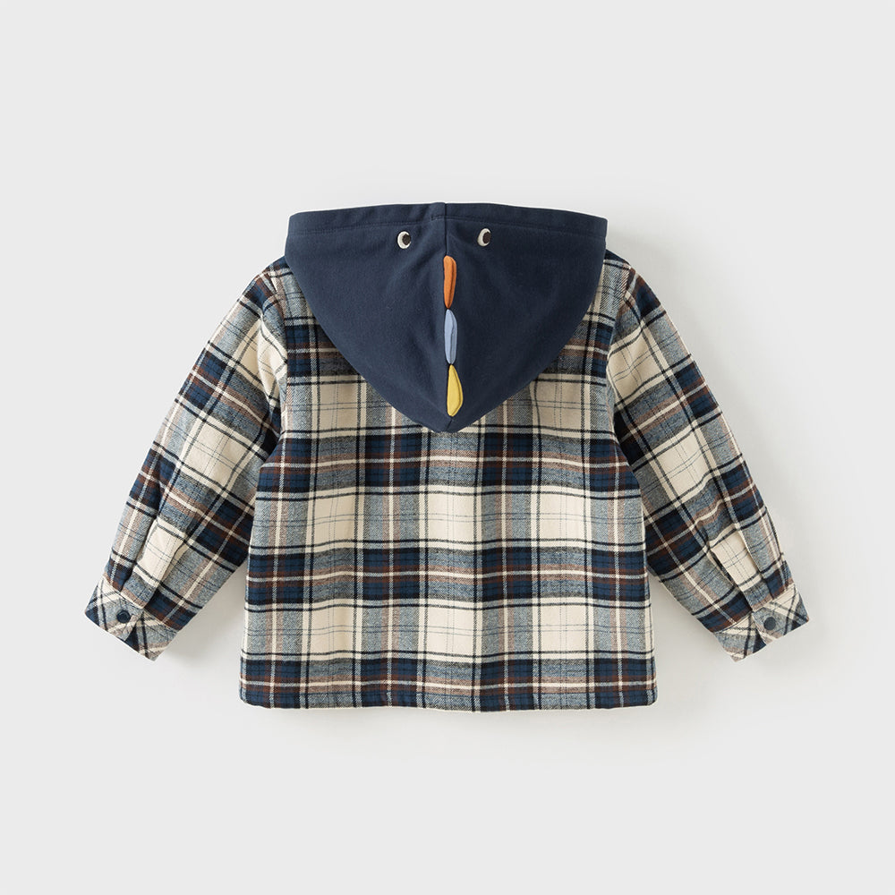 Dave&Bella Toddler Boys Blue Plaid Outwear Fleece-lined Hooded Padded Coats
