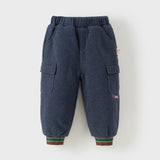 Dave&Bella Toddler Boys Casual Blue Windproof Adjustable-waistband Padded Pants