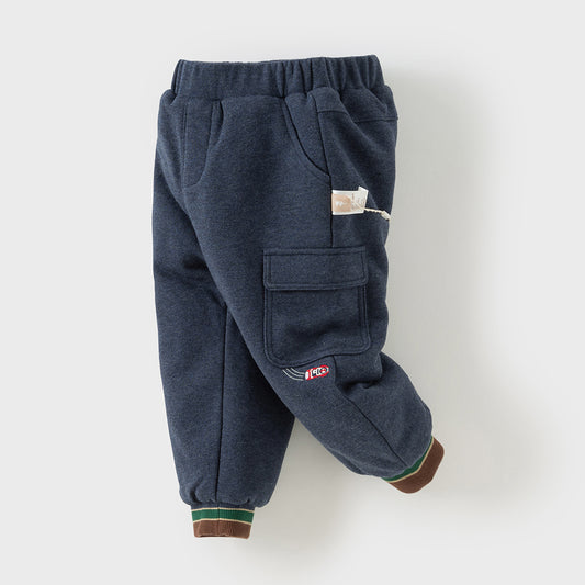 Dave&Bella Toddler Boys Winter Casual Blue Windproof Adjustable-waistband Padded Pants