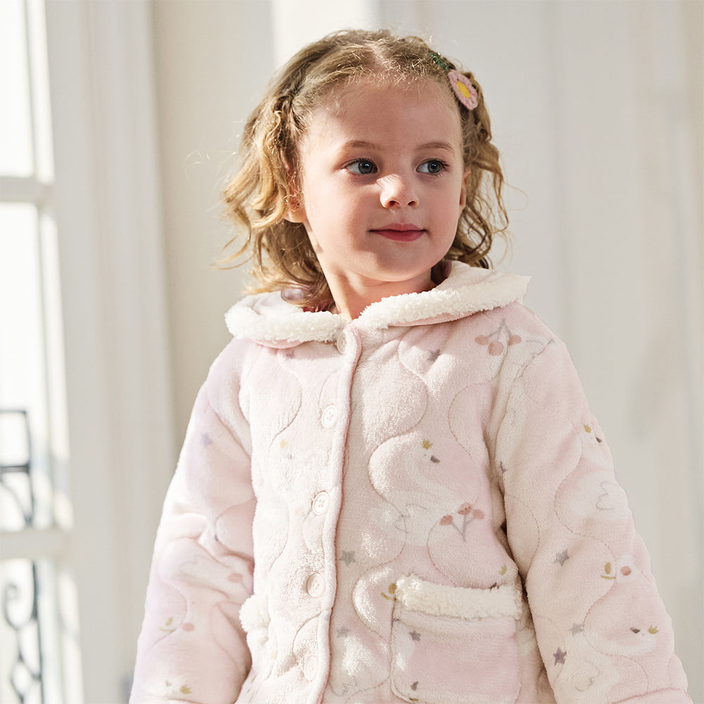 Dave&Bella Toddler Girls Cute Pink Swan Print Indoor Plush Pajamas