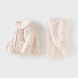 Dave&Bella Toddler Girls Cute Pink Swan Print Indoor Plush Pajamas