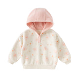 Dave&Bella Toddler Girls Playful Butterfly-print Beige Hooded Sweatshirts Tops
