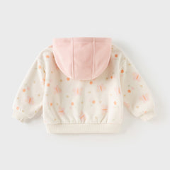 Dave&Bella Toddler Girls Playful Butterfly-print Beige Hooded Sweatshirts Tops